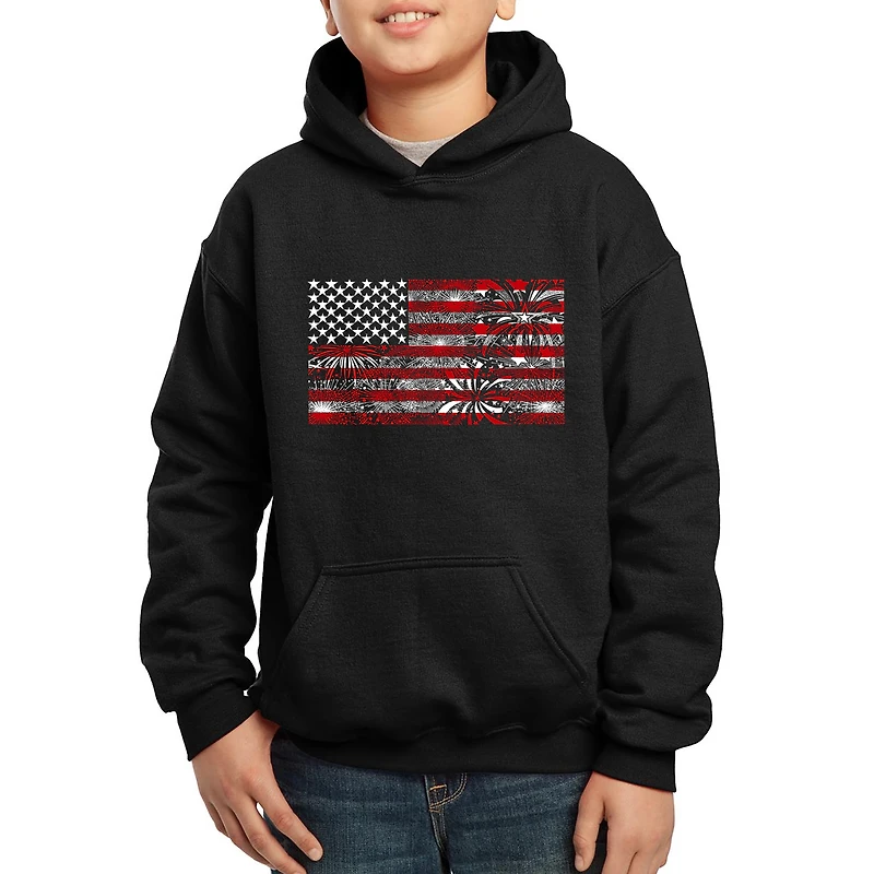LA Pop Art Boy's Word Hoodie - Fireworks American Flag