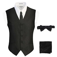 Gioberti Men's Formal 4pc Metallic Paisley Vest Necktie Bowtie and Pocket Square
