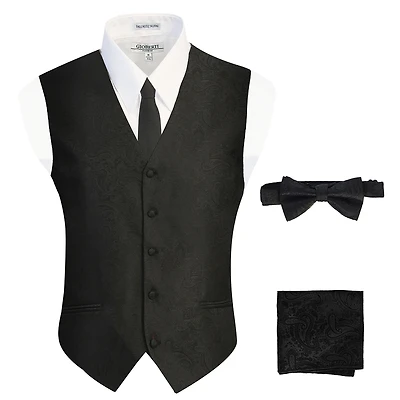Gioberti Men's Formal 4pc Metallic Paisley Vest Necktie Bowtie And Pocket Square