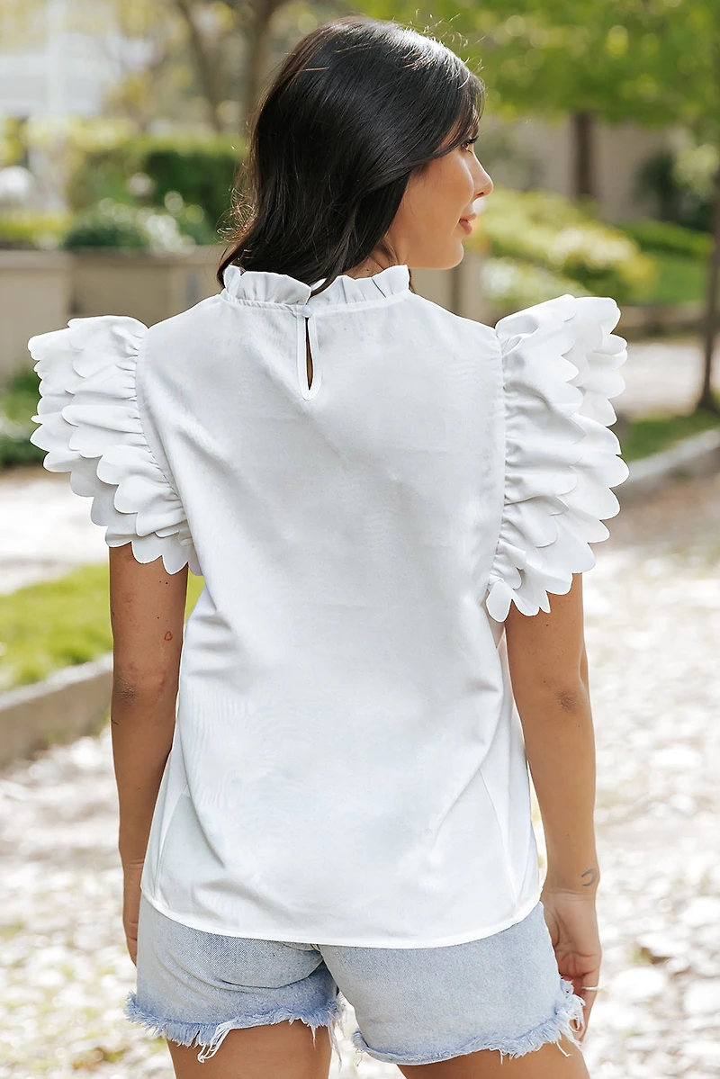 Threaded Pear Women's Milan Scalloped Ruffle Sleeve Top