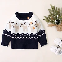 MyKids-USA Baby Cartoon Christmas Deer Pattern Shoulder Button Design Knitted Pullover Sweater