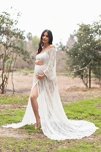 PinkBlush Womens White Lace Off Shoulder Maternity Photoshoot Gown/Dress