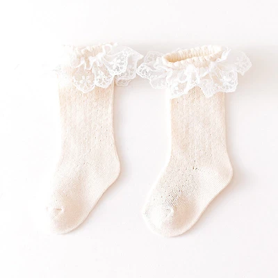 MyKids-USA Baby Girl Solid Color Mesh Patched Design Lace Socks