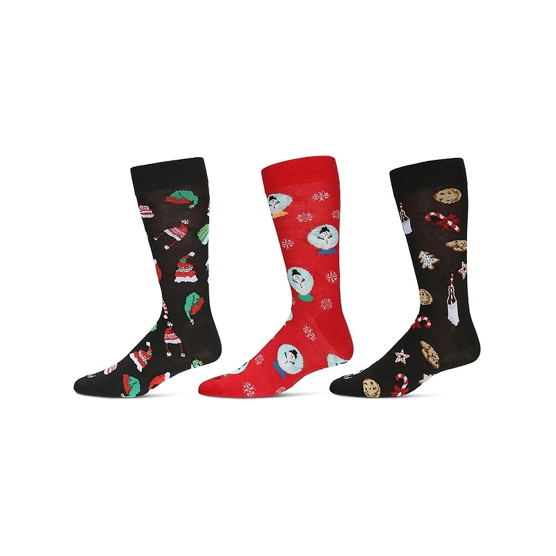 MeMoi Men's 3 Pair Pack Holiday Novelty Crew Socks