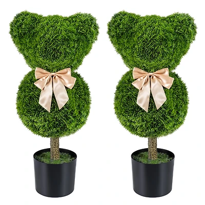 Slickblue Set of 2 Artificial Bear Topiary Trees with Pots 24.5 In Green Decor
