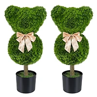Slickblue Set of 2 Artificial Bear Topiary Trees with Pots 24.5 In Green Decor