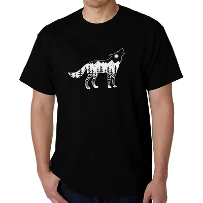 LA Pop Art Men's Howling Wolf Word T-Shirt - 100% Cotton, Crew Neck