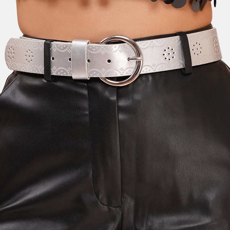 AGP PARIS Silver Round Buckle Women's Belt