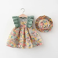 MyKids-USA Baby Girl Floral Dress with Butterfly Sleeves and Matching Hat