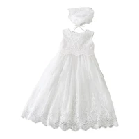 Laurenza's Baby Girls Lace Sleeveless Christening Gown with Bonnet