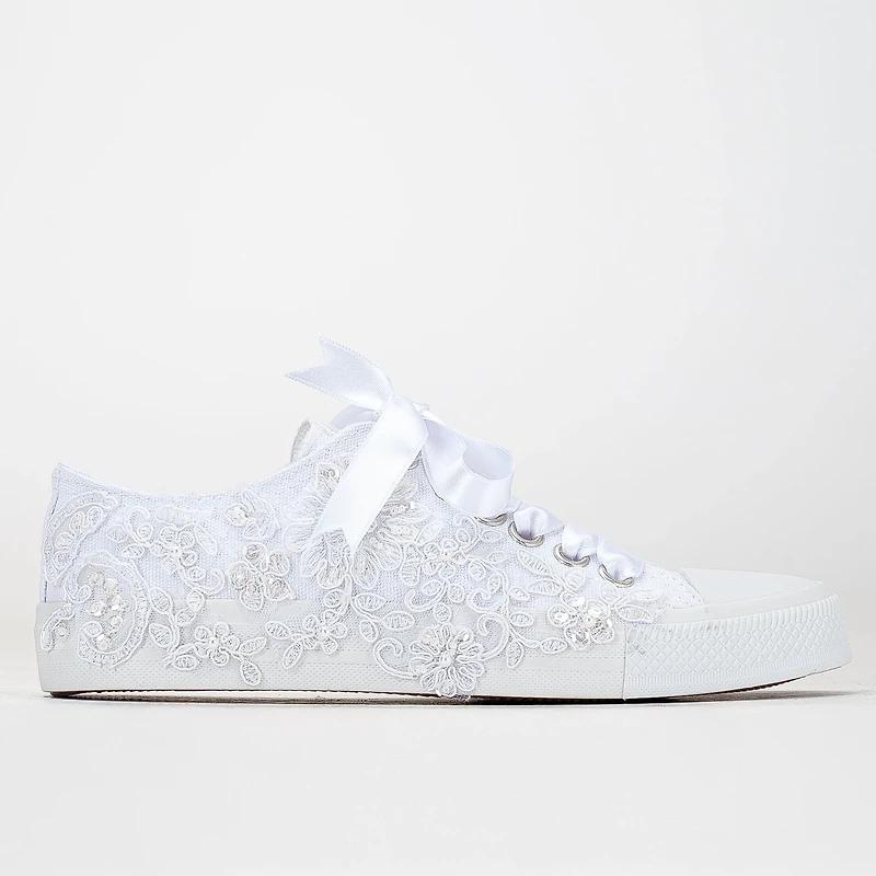 Forever & Always Womens Shelby Lace White Bridal Sneakers
