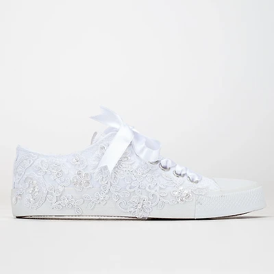 Forever & Always Womens Shelby Lace White Bridal Sneakers