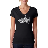 LA Pop Art Womens Word V-Neck T-Shirt - Species Of Shark