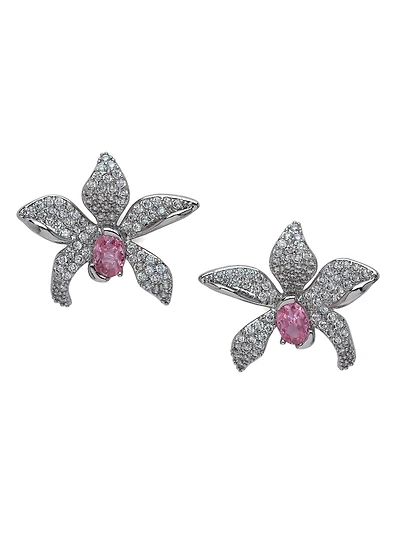 AGP PARIS Womens Floral Crystal Stud Earrings