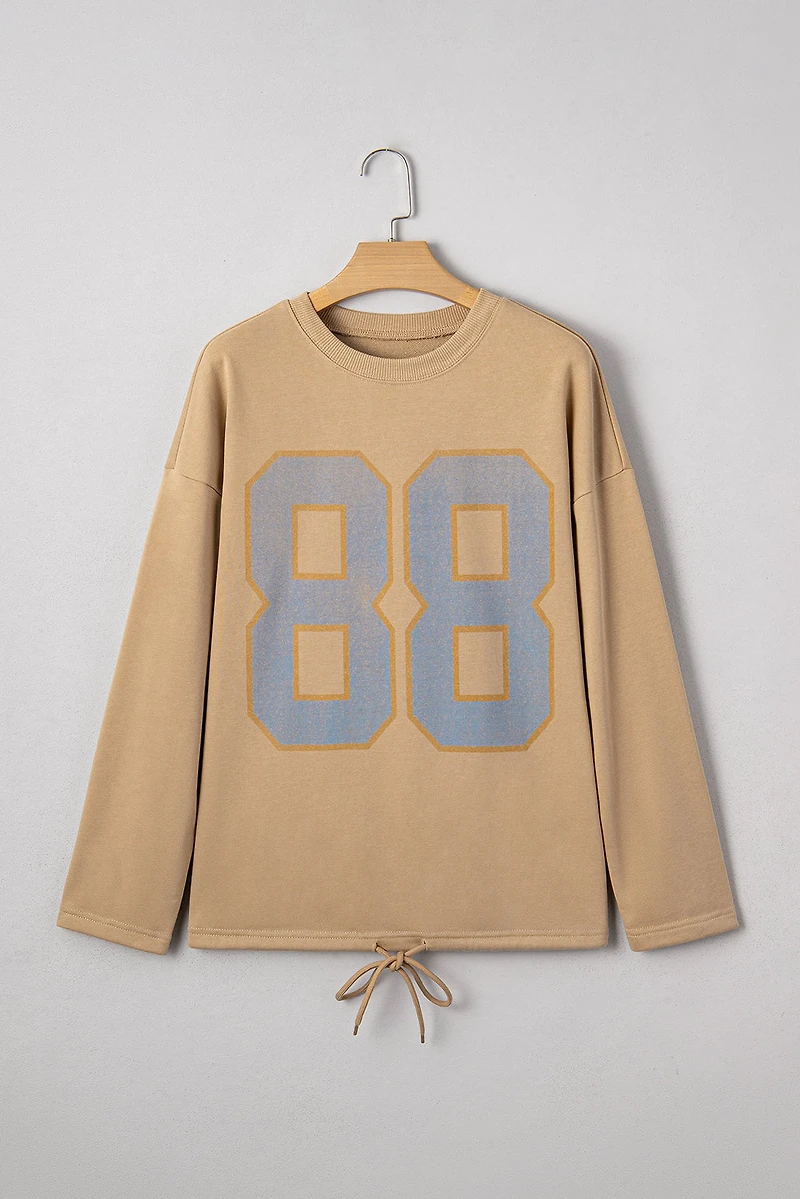 Threaded Pear Women's Macy Drawstring Hemline Oversize Long Sleeve Top