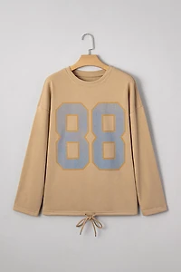 Threaded Pear Women's Macy Drawstring Hemline Oversize Long Sleeve Top