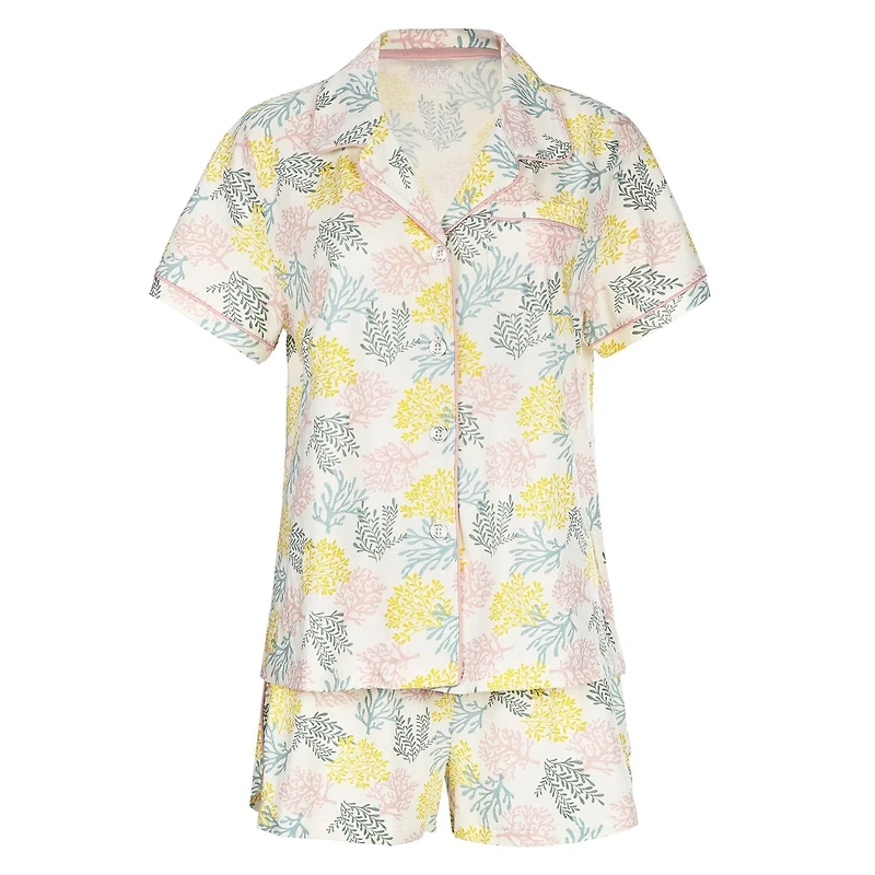 MeMoi Women's Coral Reef Notch Collar Cotton Blend Pajama Set