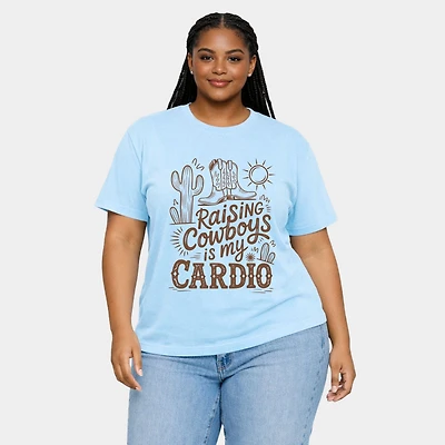 Simply Sage Market - Raising Cowboys Is My Cardio Women's Plus Sized Garment Dyed Graphic T-Shirt