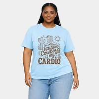 Simply Sage Market - Raising Cowboys Is My Cardio Women's Plus Sized Garment Dyed Graphic T-Shirt
