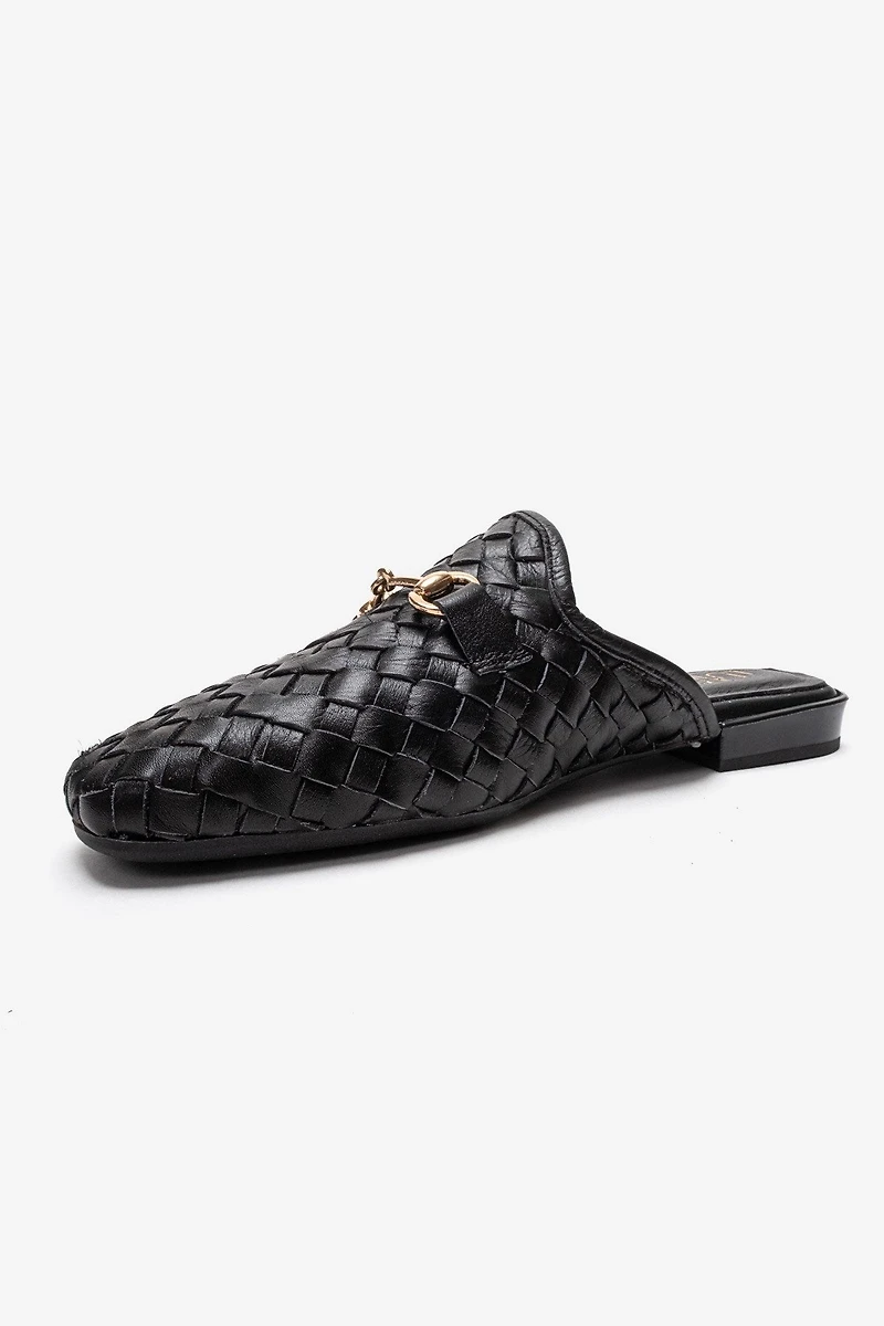 Forever & Always Womens Senia Leather Woven Mules