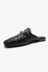 Forever & Always Womens Senia Leather Woven Mules