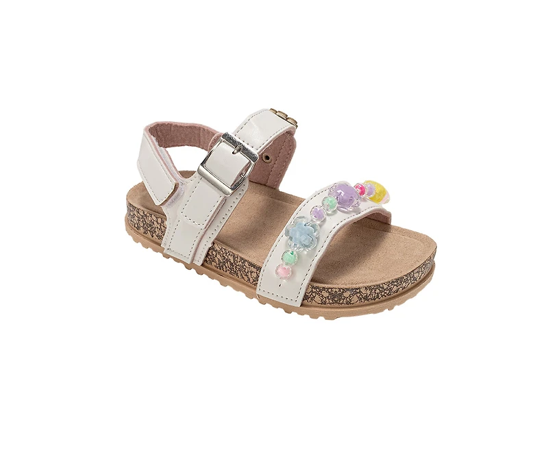 bebe Girl's Footbed Sandals with Beaded Floral Embellishments