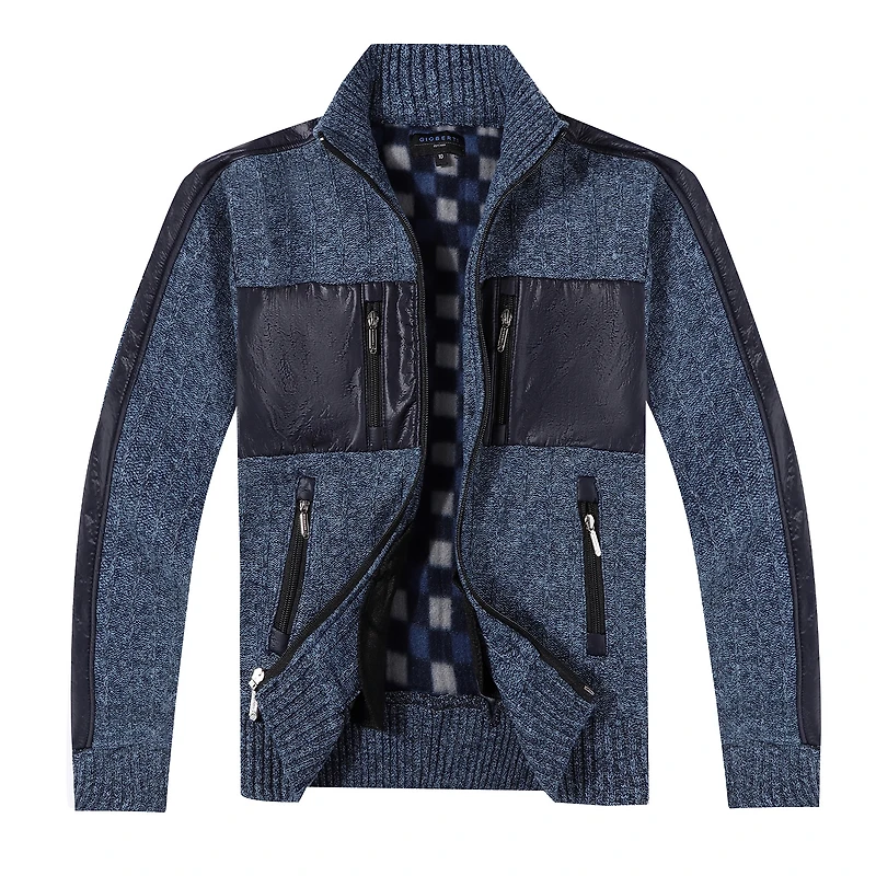 Gioberti Boy's Full Zip Cardigan Patch Design Sweater with Brushed Flannel Lining