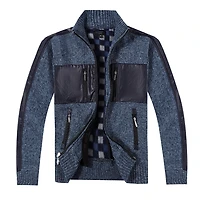 Gioberti Boy's Full Zip Cardigan Patch Design Sweater with Brushed Flannel Lining