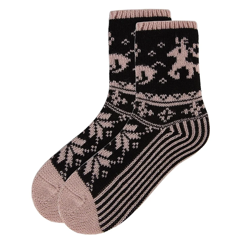 MeMoi Women's Embroidered Reindeer Sweater Knit Crew Socks