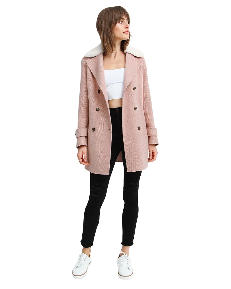 Belle & Bloom Womens Liberty Sherpa Collar Wool Blend Coat
