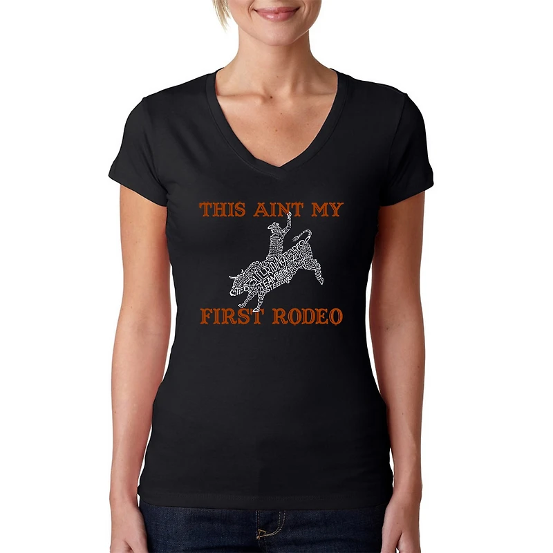 LA Pop Art Womens Word V-Neck T-Shirt - This Aint My First Rodeo