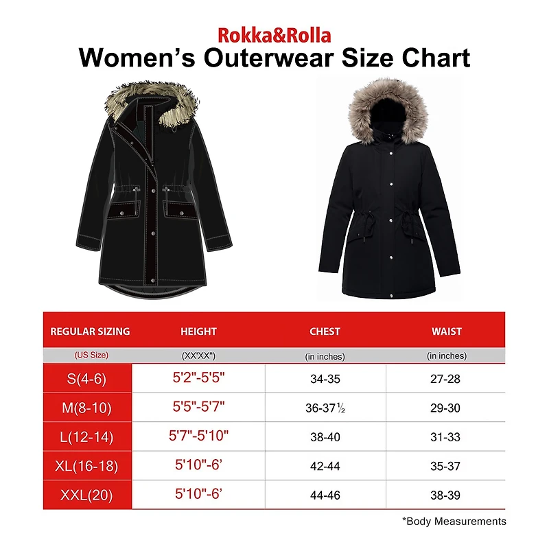Rokka&Rolla Womens Faux-fur Lined Parka Jacket With Hood