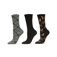 MeMoi Women's 3 Pair Pack Beagle Bamboo Blend Crew Socks