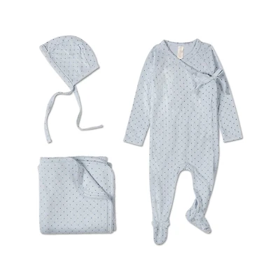 MeMoi 3 Piece Baby Boys "Little Dots" Rayon Blend Pointelle Footie Set