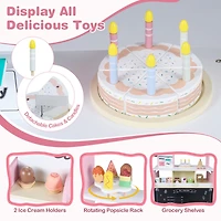 SUGIFT Wooden Kids Ice Cream Shop Playset with 27 Accessories and Ice Cream Machine 24.5-in Wide Ages 3+ Blue/Pink