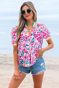 Threaded Pear Women's Gianna Floral Short Sleeve Blouse