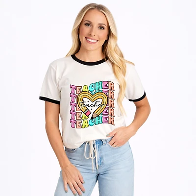 Simply Sage Market - Teacher Pencil Heart Women's Ringer Graphic T-Shirt