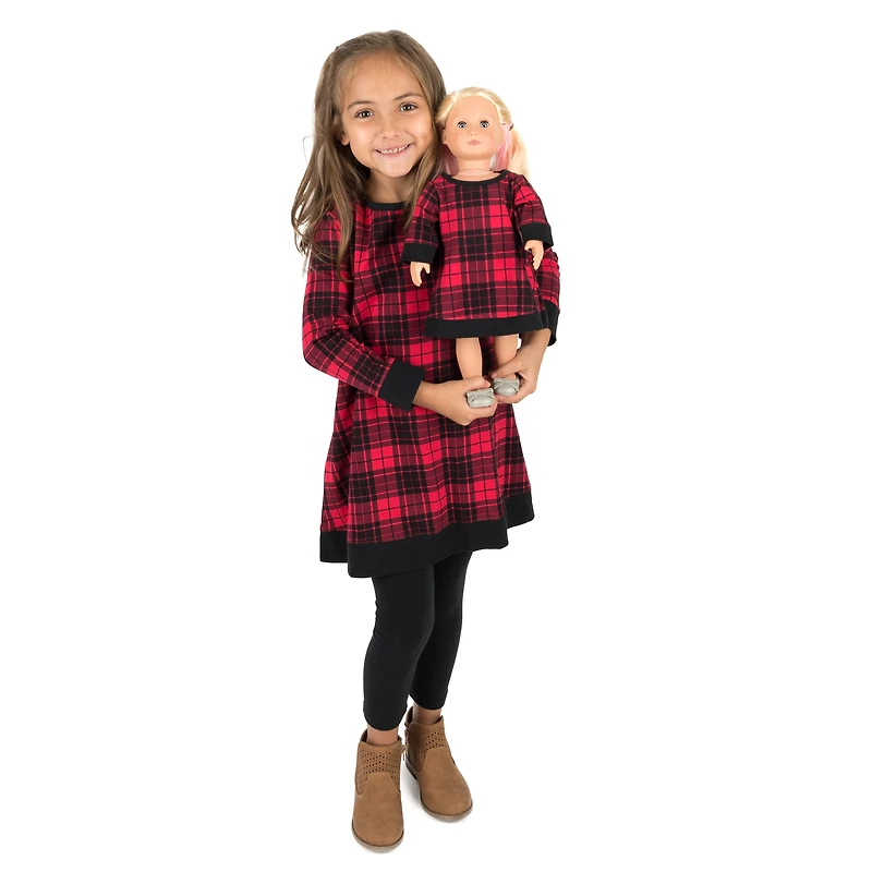 Leveret Girl & Matching Doll Set - Cotton Buffalo Plaid Dress