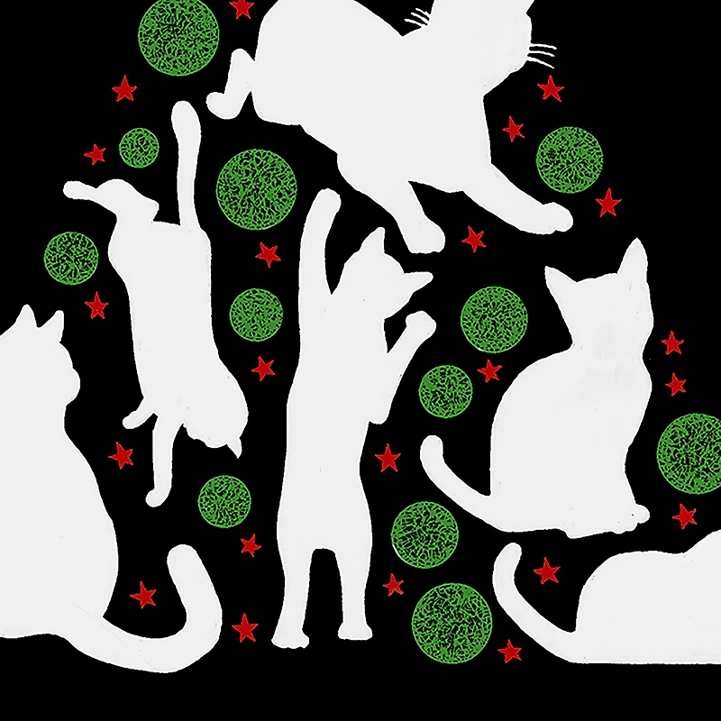 LA Pop Art Men's Cotton-Poly Word T-Shirt - Meowy Christmas Tree