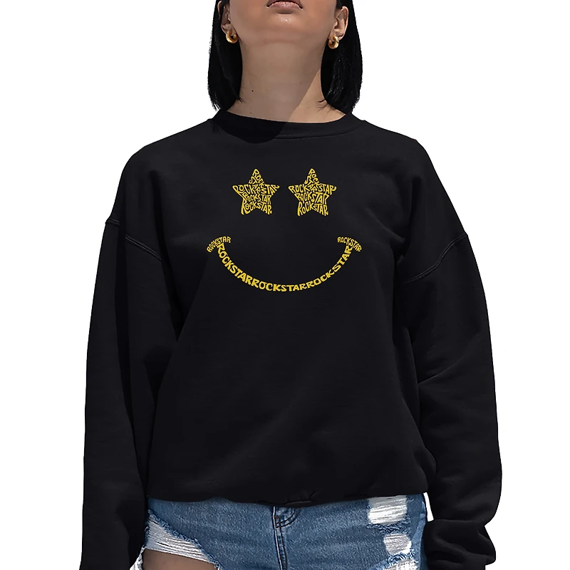 LA Pop Art Rockstar Smiley - Women's Word Crewneck Sweatshirt