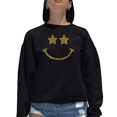 LA Pop Art Rockstar Smiley - Women's Word Crewneck Sweatshirt