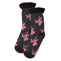 MeMoi Women's Rosie Chenille Cuff Embroidered Flower Crew Socks