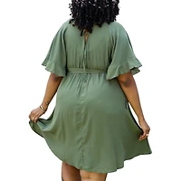 Anna-Kaci Women's Plus Size Short Sleeve Button-Down Dress with Flowy Skirt and Waist Belt