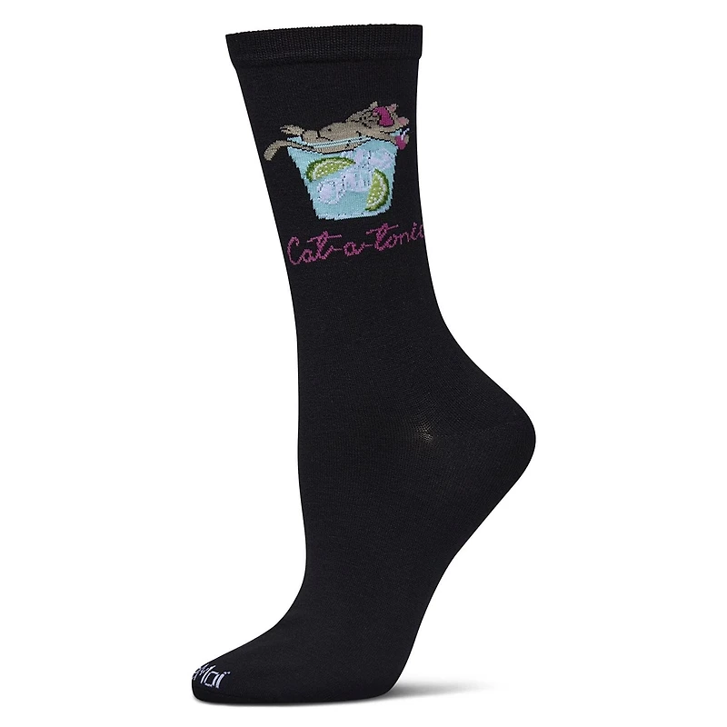 MeMoi Women's Cat-a-Tonic Rayon From Bamboo Crew Socks
