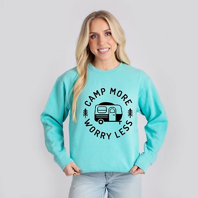 Camp More Worry Less Camper - Women's Lightweight Garment Dyed Sweatshirt