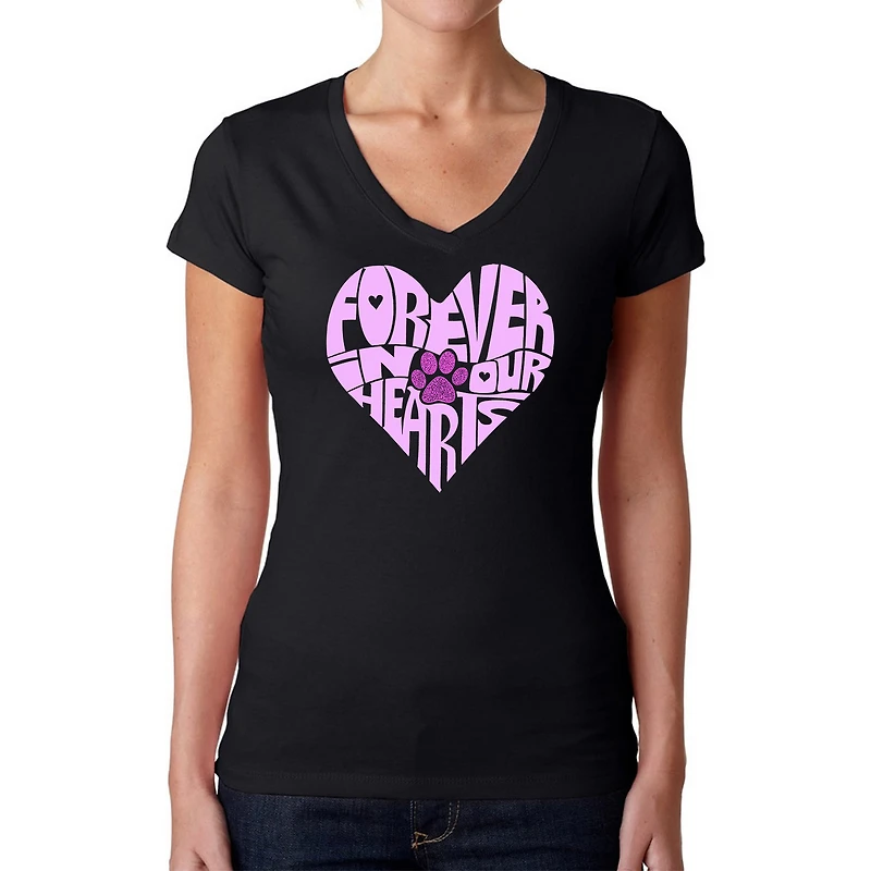 LA Pop Art Womens Word V-Neck T-Shirt - Forever Our Hearts