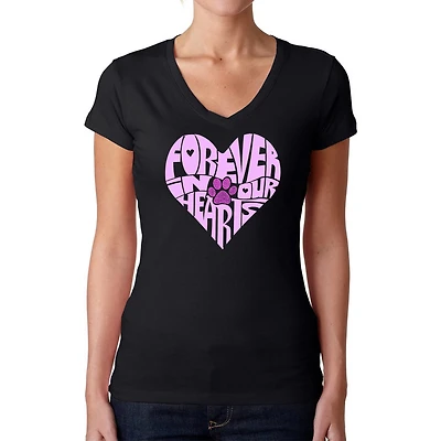 LA Pop Art Womens Word V-Neck T-Shirt - Forever Our Hearts
