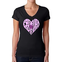 LA Pop Art Womens Word V-Neck T-Shirt - Forever Our Hearts
