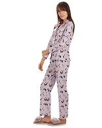 MeMoi Women's Crazy Cats Notch Collar Cotton Blend Pant Pajama Set