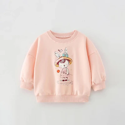 MyKids-USA Baby Girl Cartoon Print Pattern Loose Pullover Round Neck Hoodies